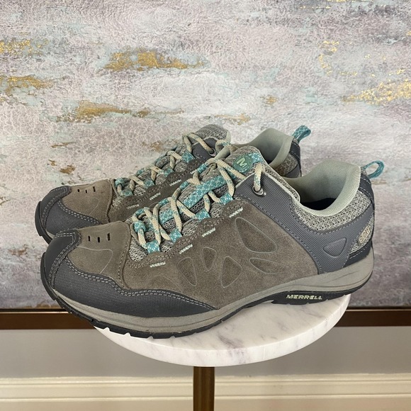 Merrell Shoes - Merrell Zeolite Serge Shoes Womens Size 7.5 Gray Teal Suede Hiking Trail Sneaker